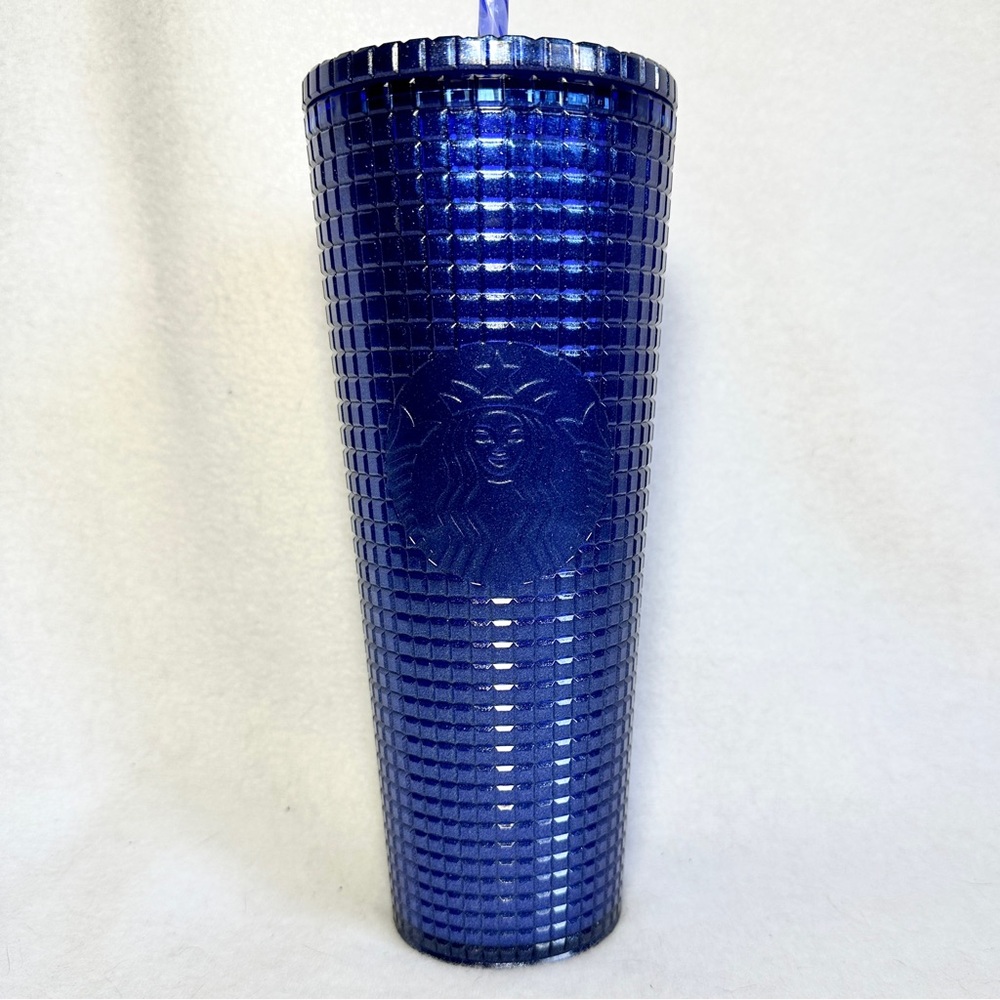 STARBUCKS shimmery blue tumbler 24 oz shimmer straw studded NEW